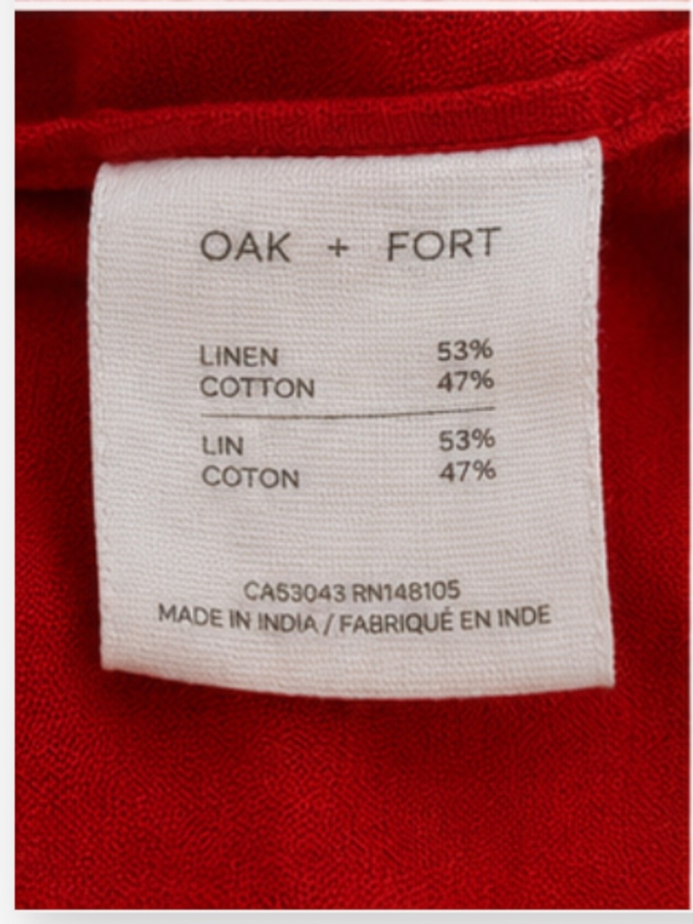 OAK + FORT Poppy Red Linen Blend Jumpsuit • Wide Leg • Size Small - Picture 5 of 9